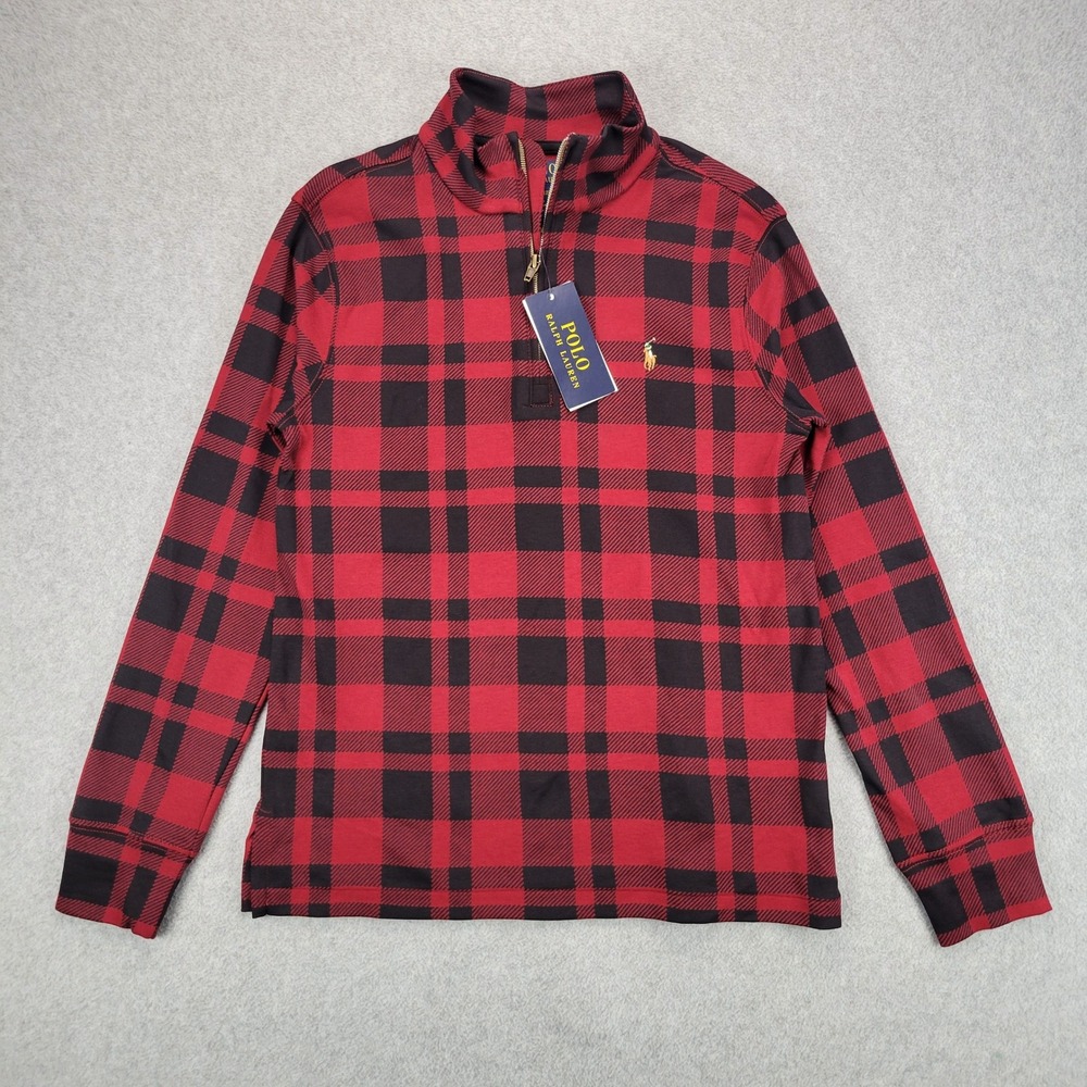 Polo Ralph Lauren Quarter Zip Pullover Kids M (10-12) Red Black Buffalo Plaid
